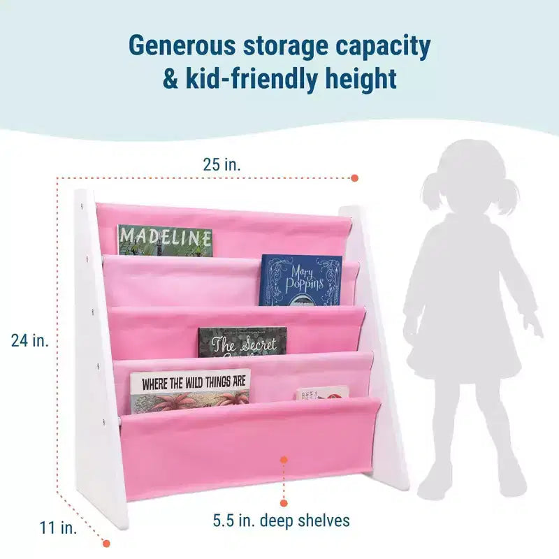 Étagère à livres pour enfants en cuir végétalien - Bois blanc, rose clair/rose foncé, 4 étagères, 3-10 ans