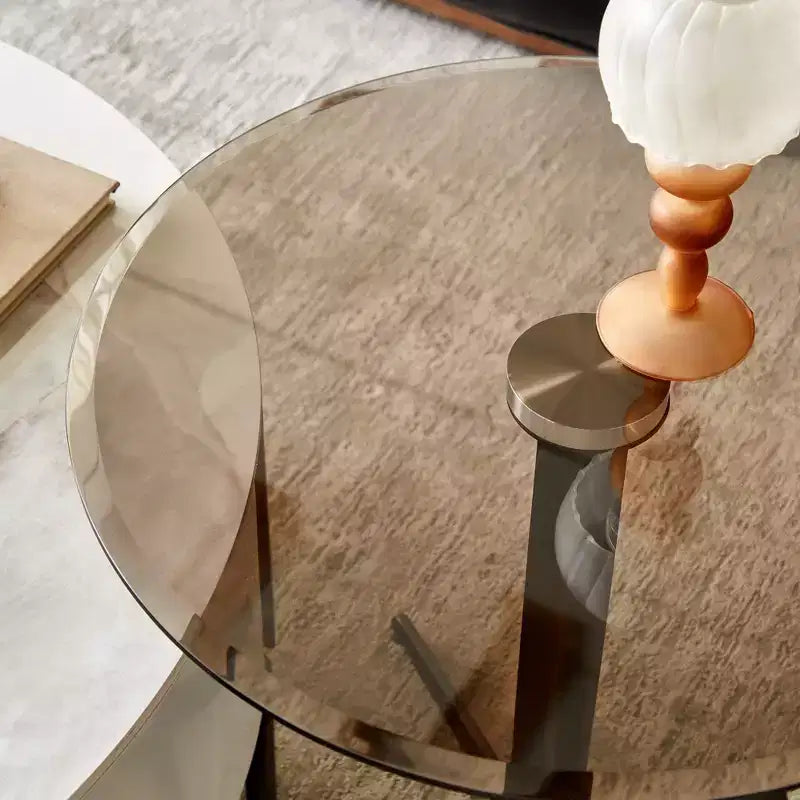 Table d'appoint ronde moderne en métal et verre trempé, diamètre 50 cm