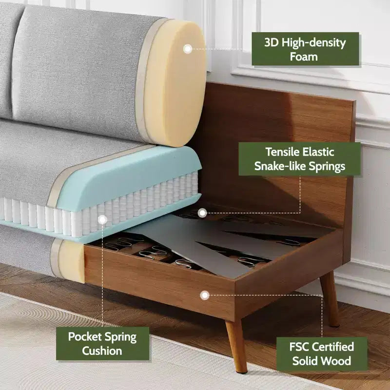 Causeuse en velours côtelé de style moderne du milieu du siècle de 173 cm avec coussin à ressorts