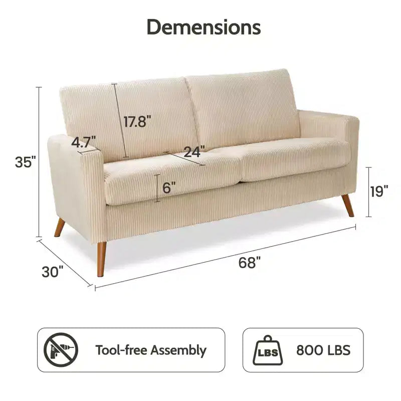 Causeuse en velours côtelé de style moderne du milieu du siècle de 173 cm avec coussin à ressorts