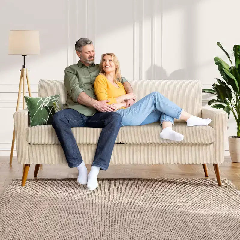 Causeuse en velours côtelé de style moderne du milieu du siècle de 173 cm avec coussin à ressorts