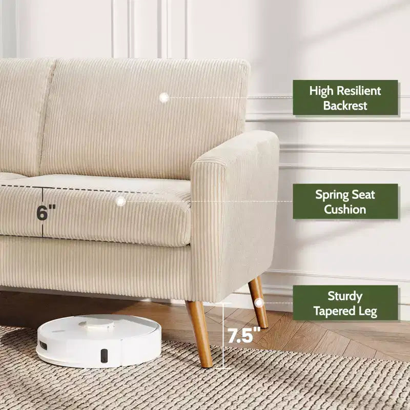 Causeuse en velours côtelé de style moderne du milieu du siècle de 173 cm avec coussin à ressorts