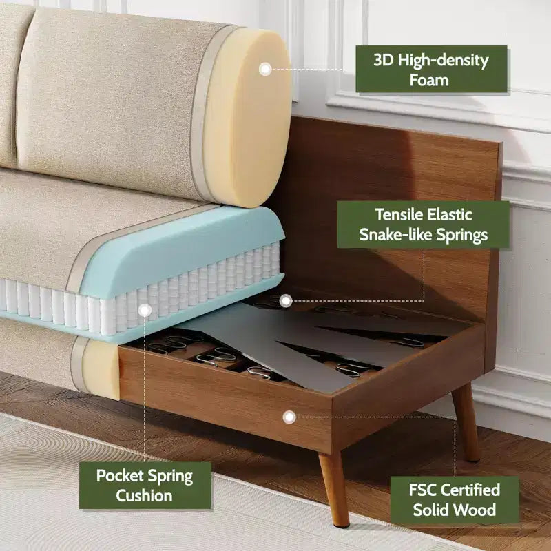 Causeuse en velours côtelé de style moderne du milieu du siècle de 173 cm avec coussin à ressorts