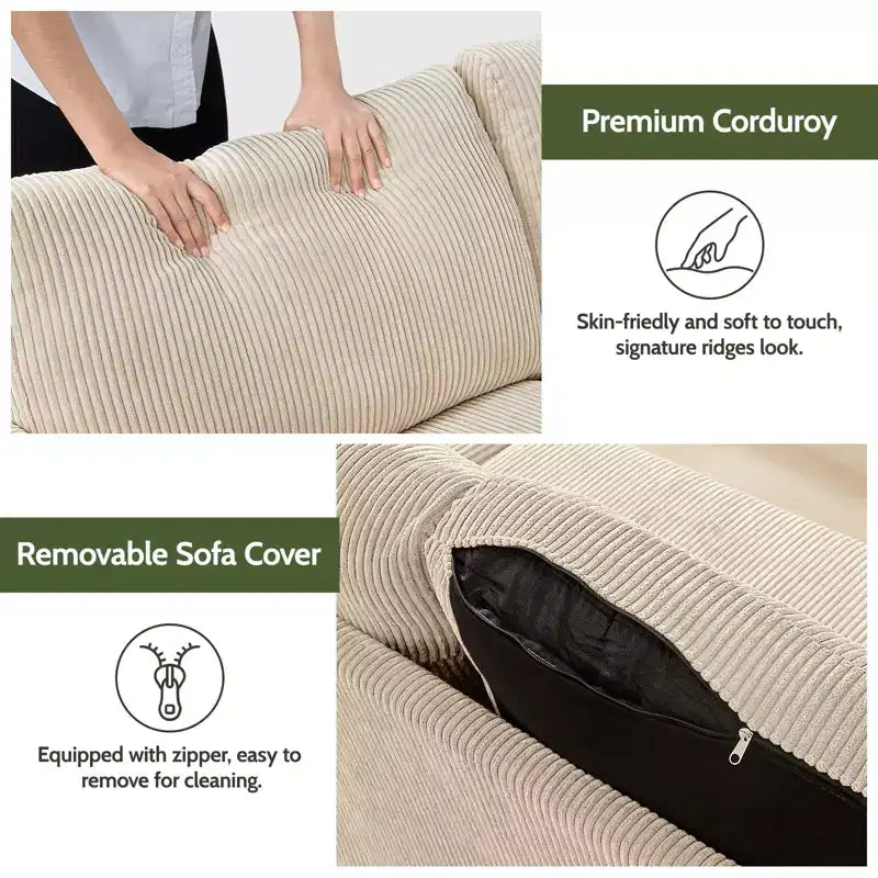Causeuse en velours côtelé de style moderne du milieu du siècle de 173 cm avec coussin à ressorts