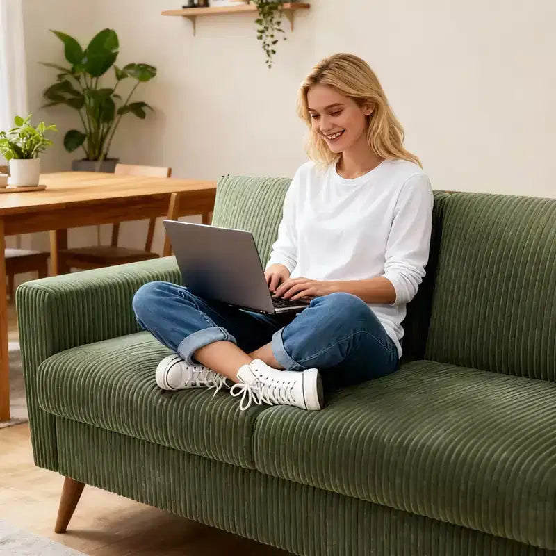 Causeuse en velours côtelé de style moderne du milieu du siècle de 173 cm avec coussin à ressorts