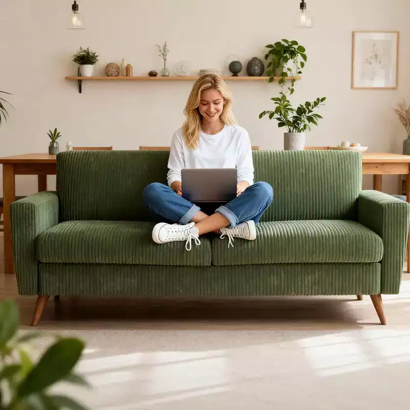 Causeuse en velours côtelé de style moderne du milieu du siècle de 173 cm avec coussin à ressorts