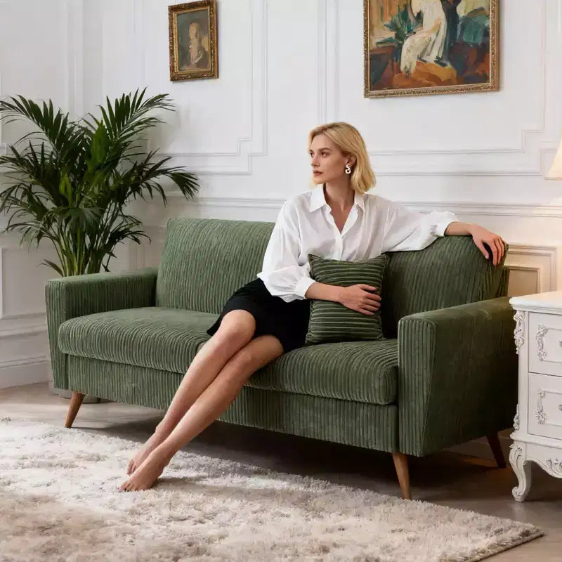 Causeuse en velours côtelé de style moderne du milieu du siècle de 173 cm avec coussin à ressorts