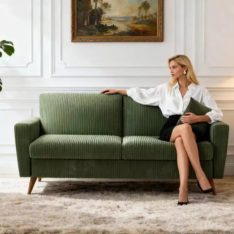 Causeuse en velours côtelé de style moderne du milieu du siècle de 173 cm avec coussin à ressorts