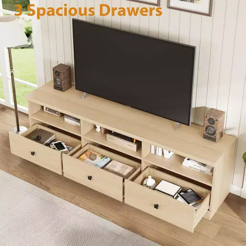Meuble TV de 70 po de style moderne du milieu du siècle avec tiroir de rangement et étagères ouvertes