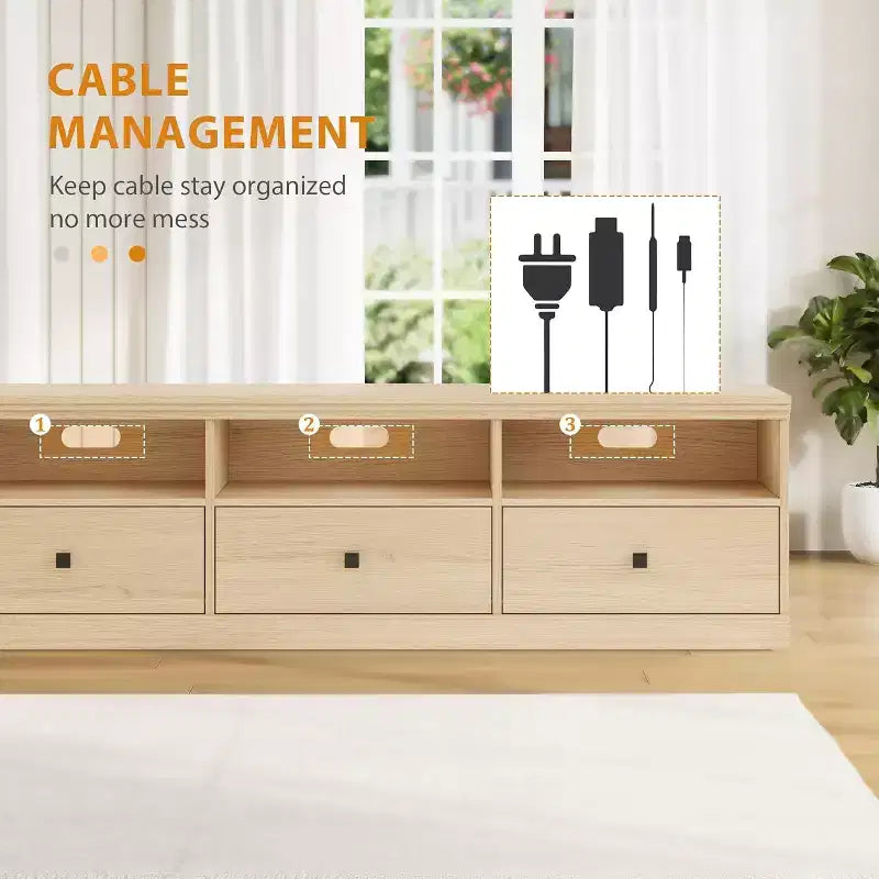 Meuble TV de 70 po de style moderne du milieu du siècle avec tiroir de rangement et étagères ouvertes