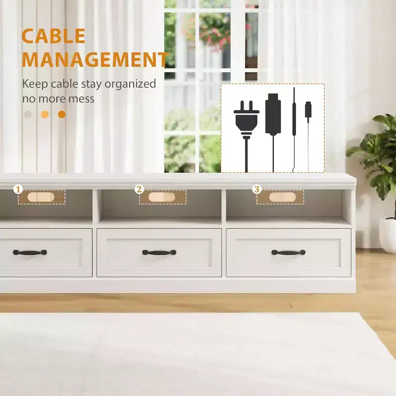 Meuble TV de 70 po de style moderne du milieu du siècle avec tiroir de rangement et étagères ouvertes