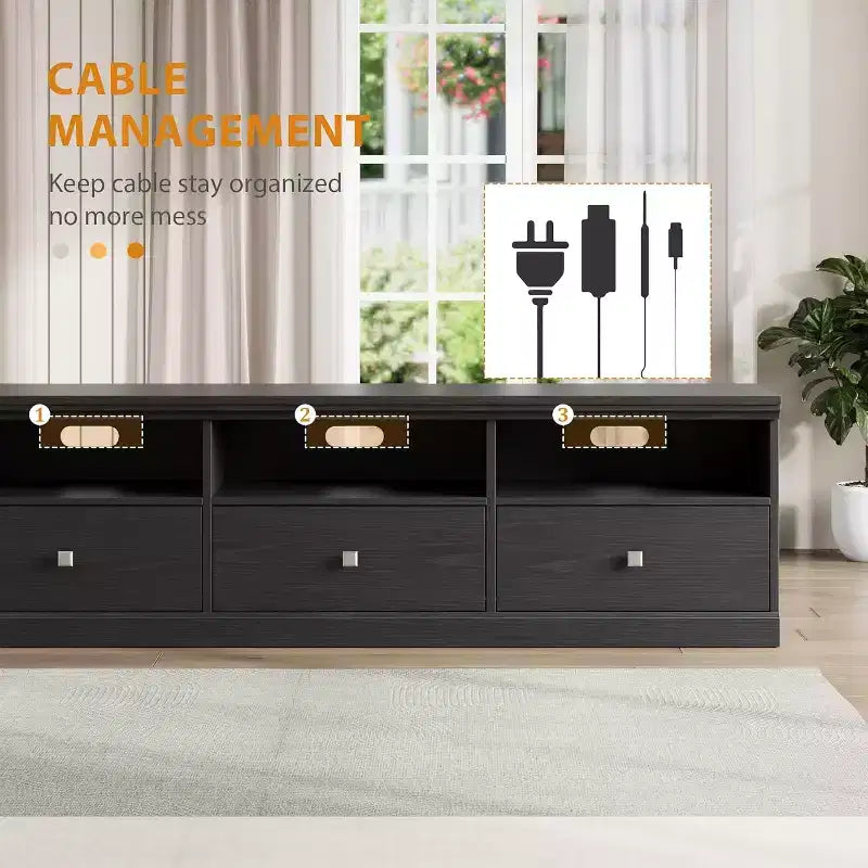 Meuble TV de 70 po de style moderne du milieu du siècle avec tiroir de rangement et étagères ouvertes