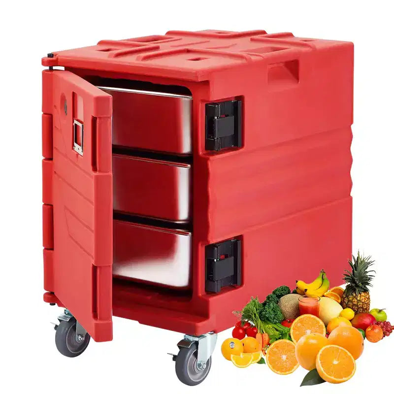 Réchaud traiteur professionnel - Conteneur isotherme chaud/froid pour 6 bacs GN 1/1 avec roulettes robustes