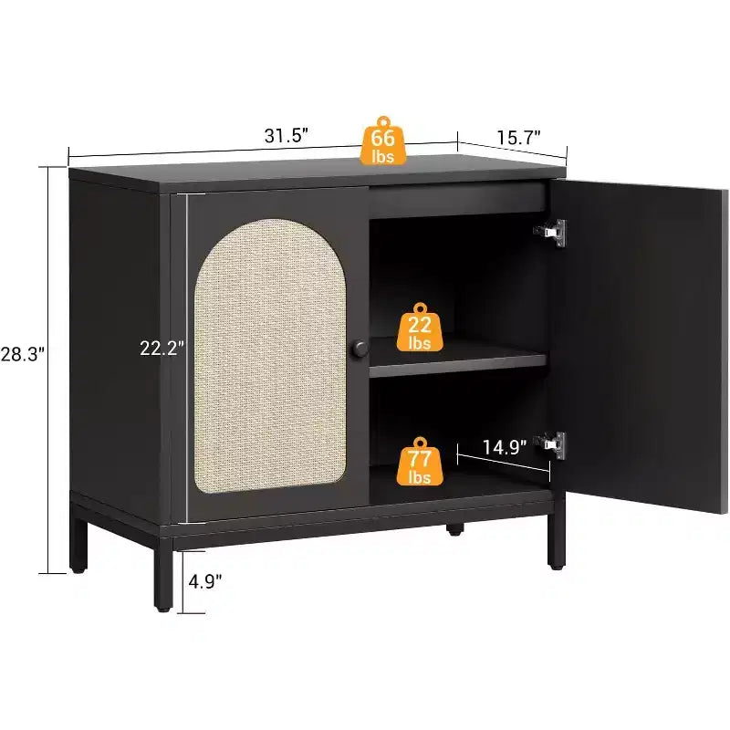 Buffet en rotin, buffet avec étagères réglables, armoire de rangement en bois pour salon, couloir