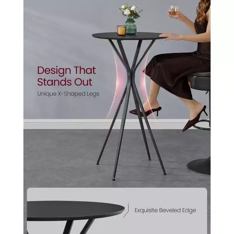 23,6 Table haute ronde – Table de cocktail X-Leg pour cuisine/fête, cadre métallique robuste, assemblage facile