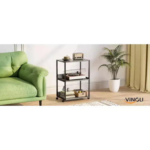 Meuble d'appoint à roulettes 3 niveaux pour imprimante avec rangement - Chêne