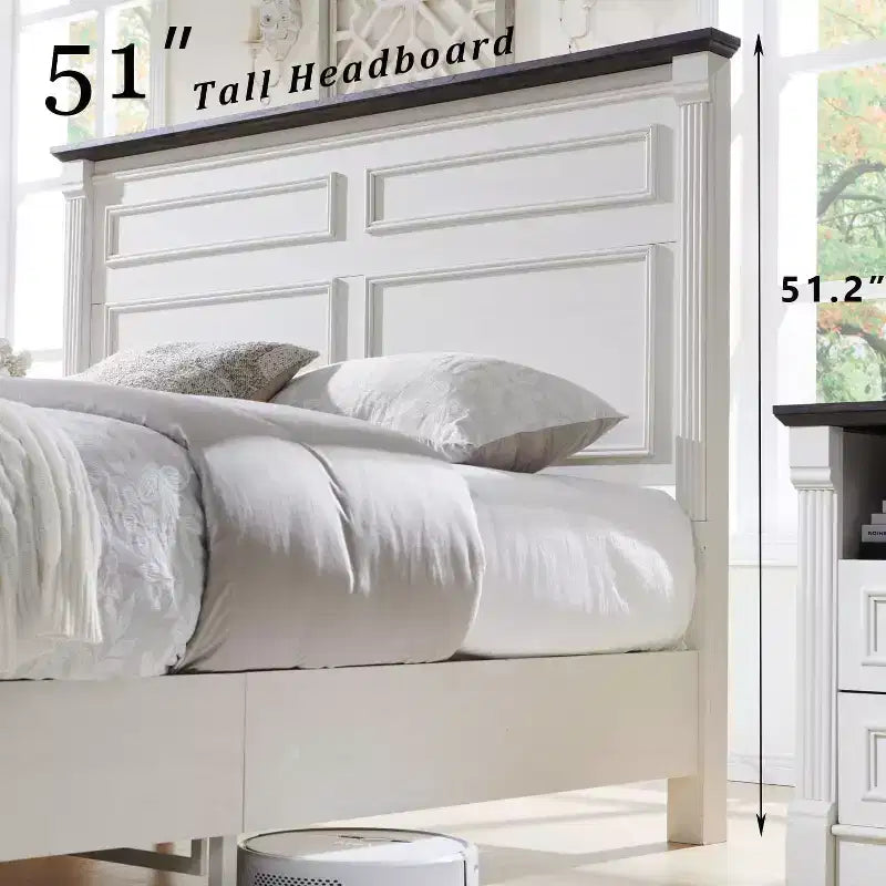 Cadre de lit double Mastgoal avec tête de lit de 130 cm, pied de lit romain de 50 cm, 2 grands tiroirs de rangement, sommier tapissier non nécessaire