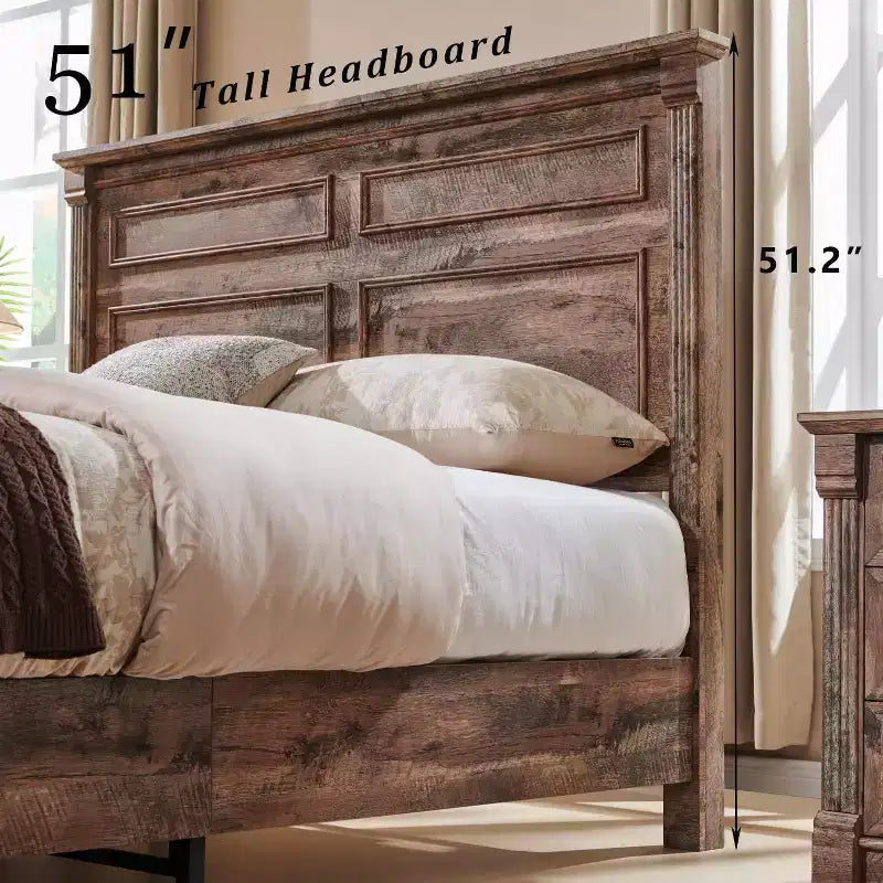 Cadre de lit double Mastgoal avec tête de lit de 130 cm, pied de lit romain de 50 cm, 2 grands tiroirs de rangement, sommier tapissier non nécessaire