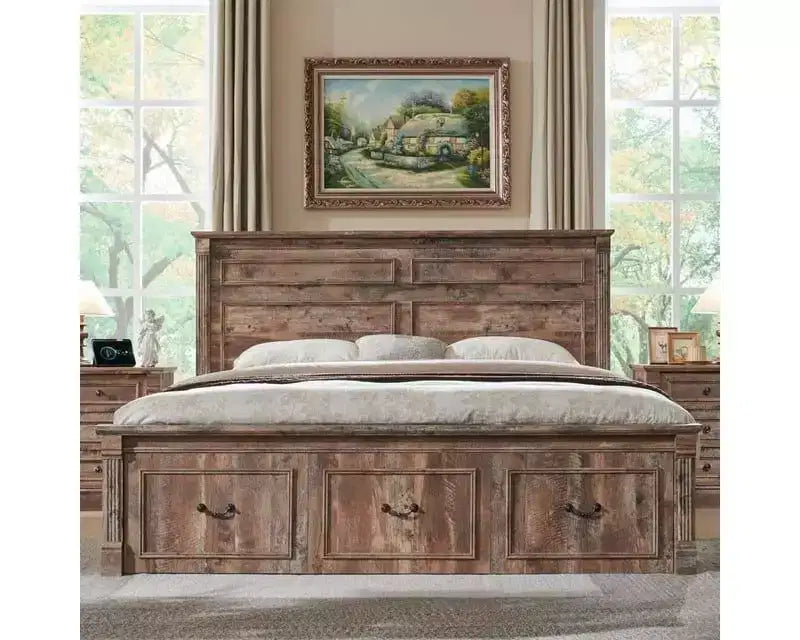 Cadre de lit double Mastgoal avec tête de lit de 130 cm, pied de lit romain de 50 cm, 2 grands tiroirs de rangement, sommier tapissier non nécessaire