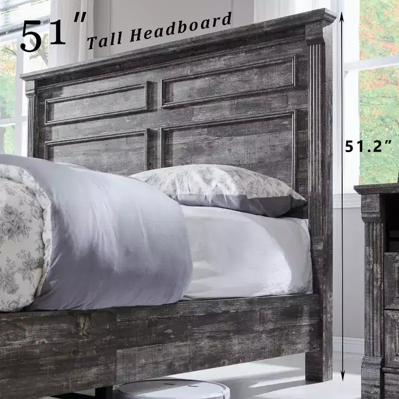 Cadre de lit double Mastgoal avec tête de lit de 130 cm, pied de lit romain de 50 cm, 2 grands tiroirs de rangement, sommier tapissier non nécessaire