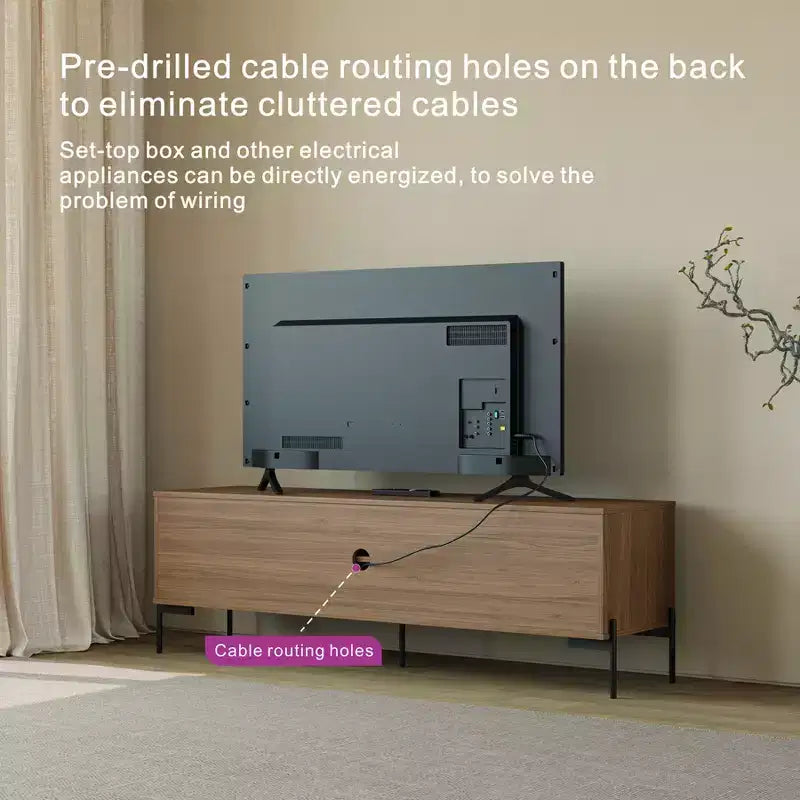 Meuble TV moderne de 152 cm avec portes persiennes et rangements - Convient aux téléviseurs de 45 à 75 pouces