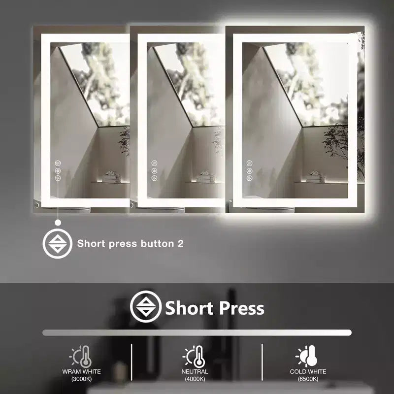 Miroir de salle de bain avec double source lumineuse et trois modes d'éclairage