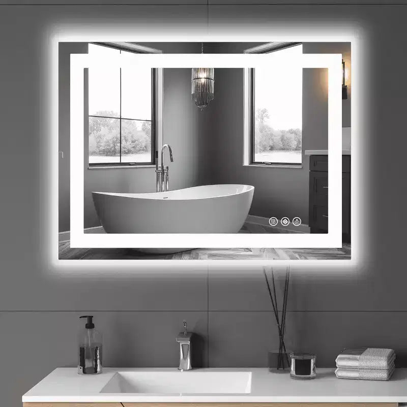 Miroir de salle de bain avec double source lumineuse et trois modes d'éclairage