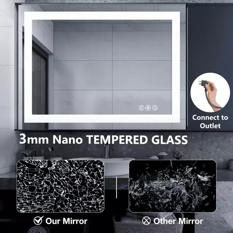 Miroir de salle de bain avec double source lumineuse et trois modes d'éclairage