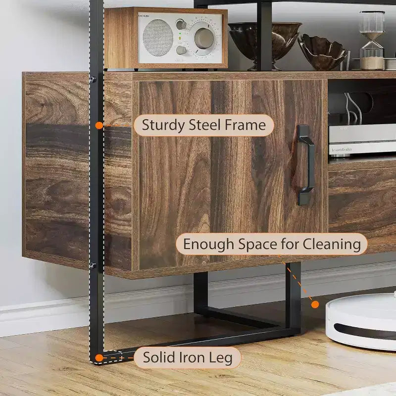 Meuble TV industriel de 75 pouces – Console multimédia moderne du milieu du siècle avec tiroir et placard de rangement, meuble TV de 70, marron rustique