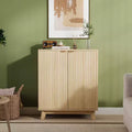 Buffet en bois cannelé avec rangements, buffet de rangement moderne avec 2 portes et étagères réglables, couleur bois