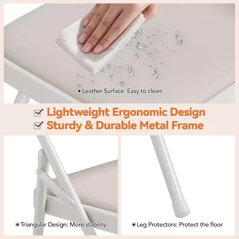 Chaise pliable en métal avec pieds antidérapants, chaises de fête en PU pour l'intérieur et l'extérieur, salon, salle à manger, lot de 1