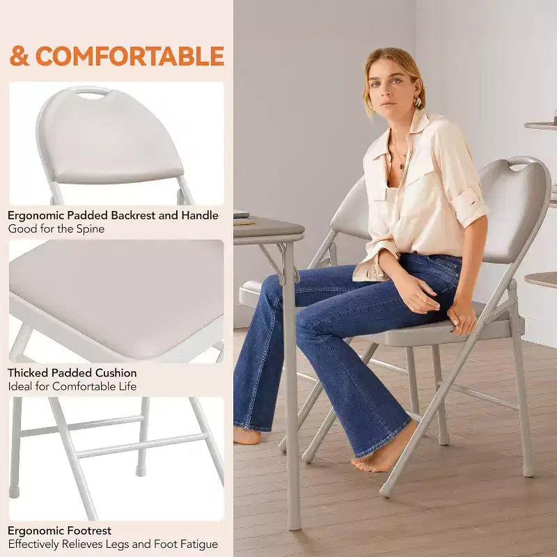 Chaise pliable en métal avec pieds antidérapants, chaises de fête en PU pour l'intérieur et l'extérieur, salon, salle à manger, lot de 1