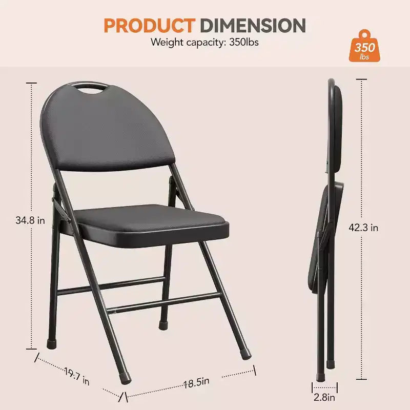 Chaise pliable en métal avec pieds antidérapants, chaises de fête en PU pour l'intérieur et l'extérieur, salon, salle à manger, lot de 1