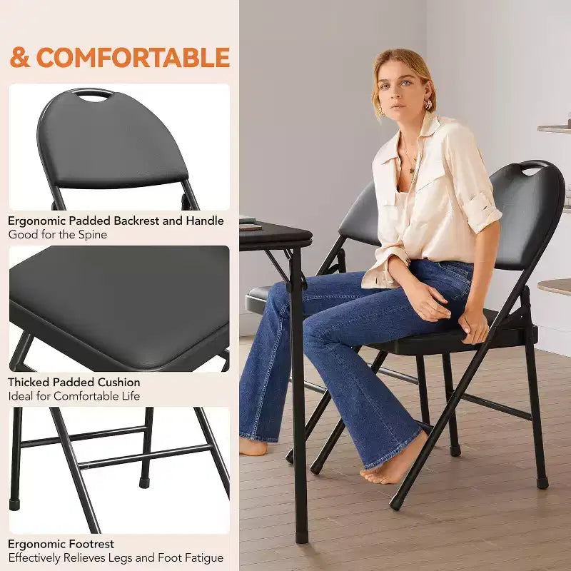 Chaise pliable en métal avec pieds antidérapants, chaises de fête en PU pour l'intérieur et l'extérieur, salon, salle à manger, lot de 1