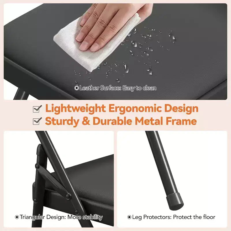 Chaise pliable en métal avec pieds antidérapants, chaises de fête en PU pour l'intérieur et l'extérieur, salon, salle à manger, lot de 1