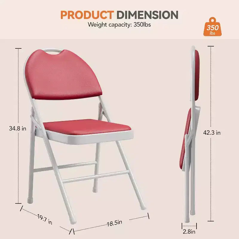 Chaise pliable en métal avec pieds antidérapants, chaises de fête en PU pour l'intérieur et l'extérieur, salon, salle à manger, lot de 1