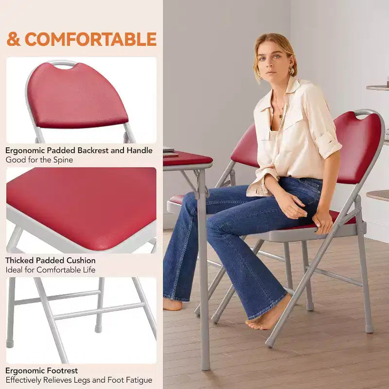 Chaise pliable en métal avec pieds antidérapants, chaises de fête en PU pour l'intérieur et l'extérieur, salon, salle à manger, lot de 1
