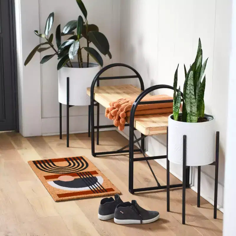 Banc en bois et métal - Entrée et salon de style bohème moderne