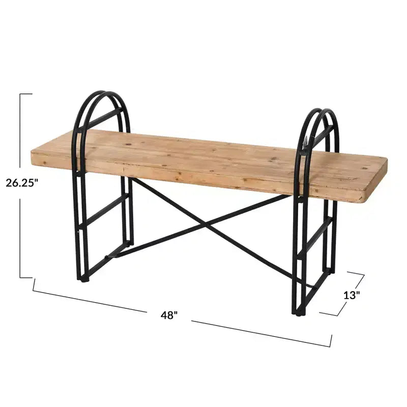 Banc en bois et métal - Entrée et salon de style bohème moderne