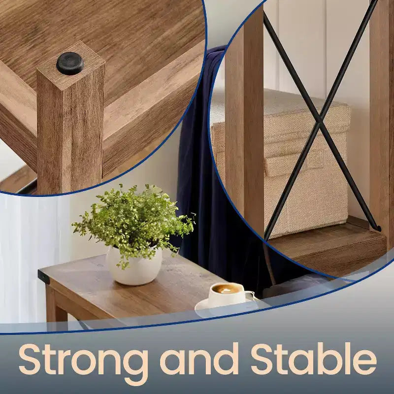 Table d'appoint à 2 niveaux de style campagnard avec étagère inférieure - Brun miel