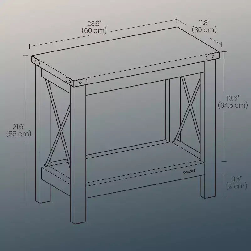 Table d'appoint à 2 niveaux de style campagnard avec étagère inférieure - Brun miel