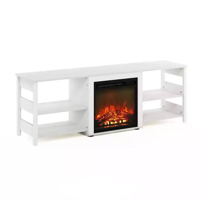 Meuble TV cheminée pour téléviseur jusqu'à 75" avec étagères de rangement