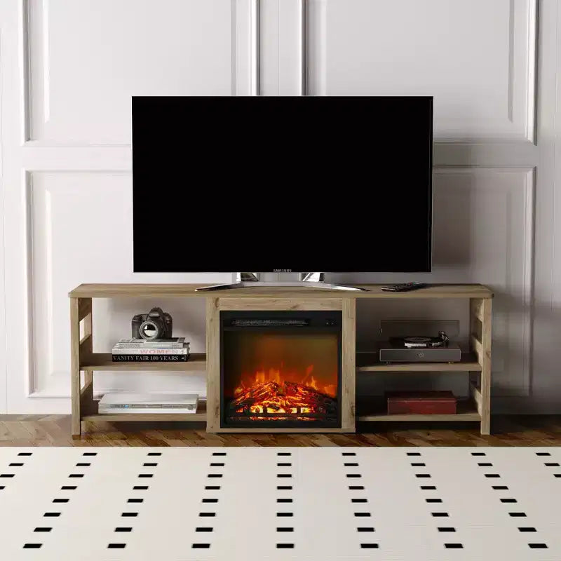 Meuble TV cheminée pour téléviseur jusqu'à 75" avec étagères de rangement