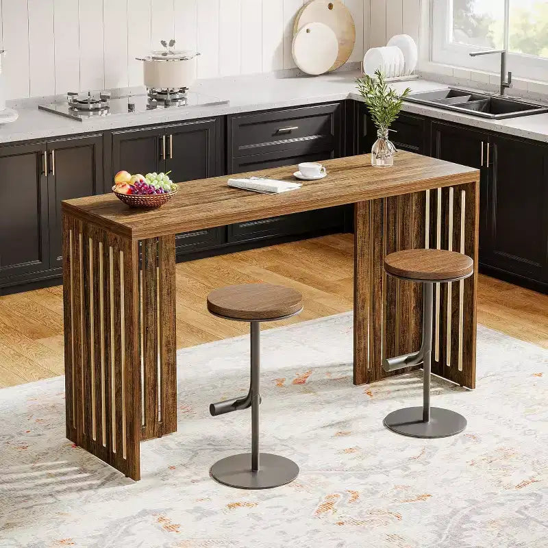 Table de pub de 160 cm de hauteur de comptoir avec base à persiennes - Grise, pour espace restreint