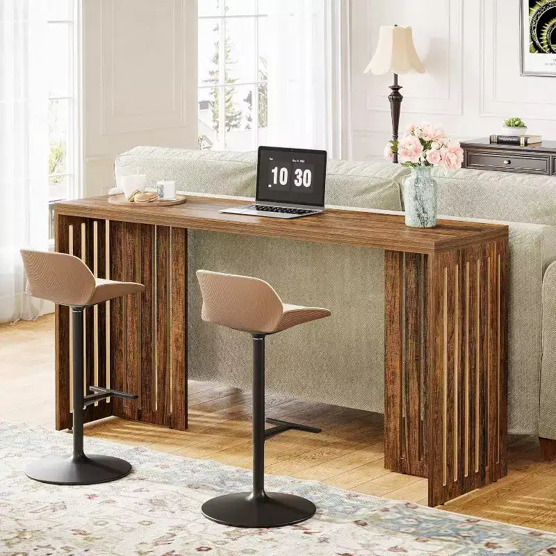 Table de pub de 160 cm de hauteur de comptoir avec base à persiennes - Grise, pour espace restreint