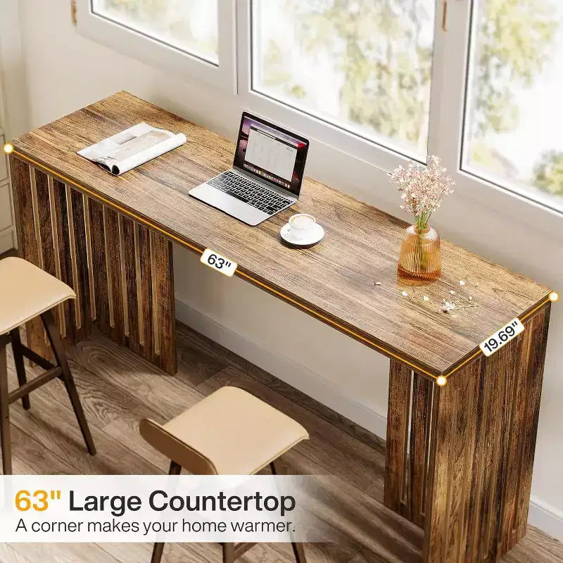 Table de pub de 160 cm de hauteur de comptoir avec base à persiennes - Grise, pour espace restreint