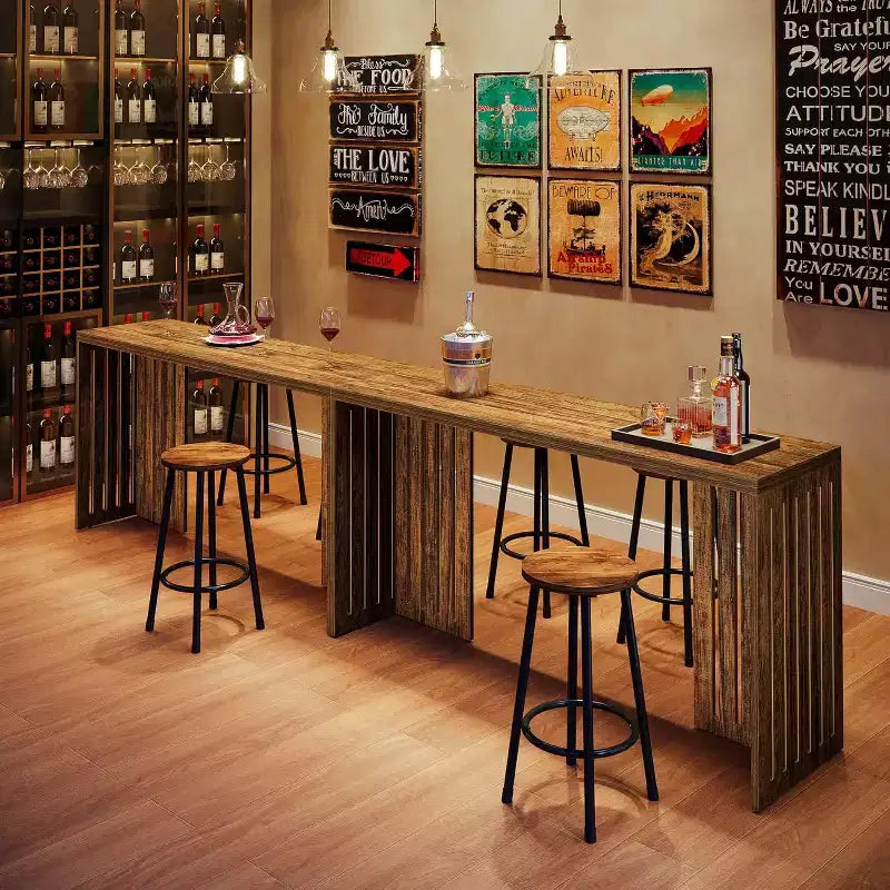 Table de pub de 160 cm de hauteur de comptoir avec base à persiennes - Grise, pour espace restreint