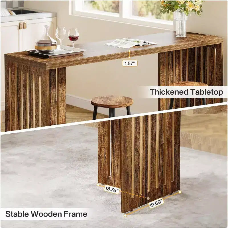 Table de pub de 160 cm de hauteur de comptoir avec base à persiennes - Grise, pour espace restreint