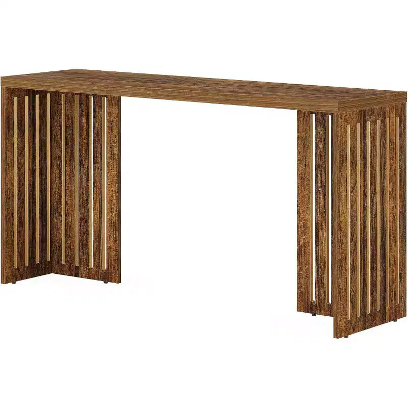 Table de pub de 160 cm de hauteur de comptoir avec base à persiennes - Grise, pour espace restreint