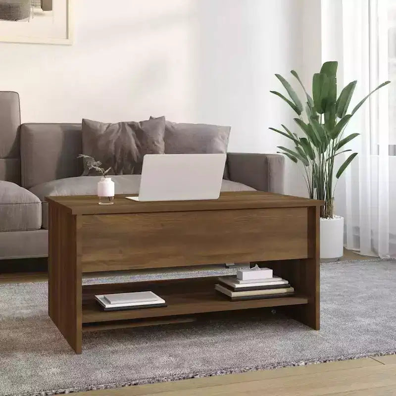 Table basse chêne marron, bois d'ingénierie, hauteur standard réglable